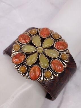 Studio Barse Jasper/Serpentine Tooled Leather Cuff Bracelet